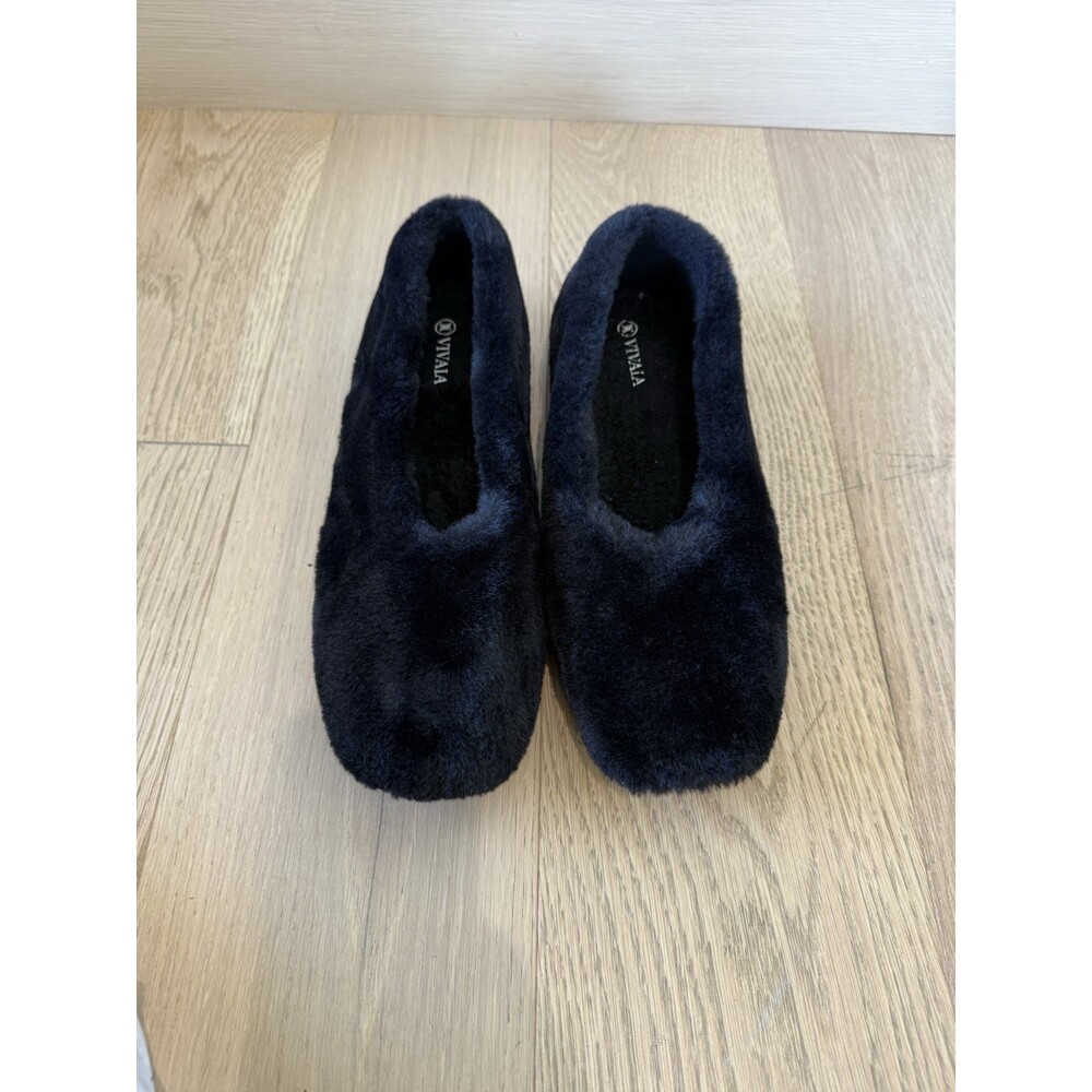 Vivaia Faux Fur Loafers Womens 41 10 Black Slippers Cozy Shoes Soft Slip On